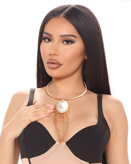 Gold Rigid Collar Jumbo Pearl Necklace