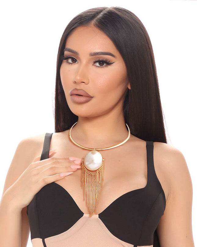 Gold Rigid Collar Jumbo Pearl Necklace