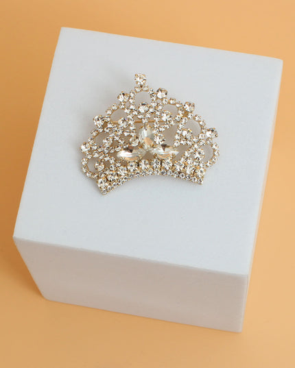 Gold Rhinestone Classic Crown Brooch
