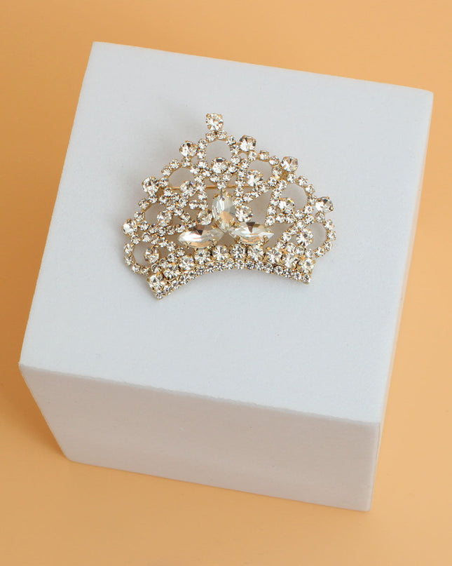 Gold Rhinestone Classic Crown Brooch