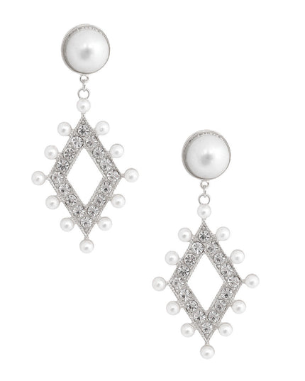 Silver Pearl and Stone Diamond Earrings