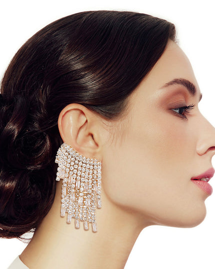 Gold Baguette Fringe Climber Earrings