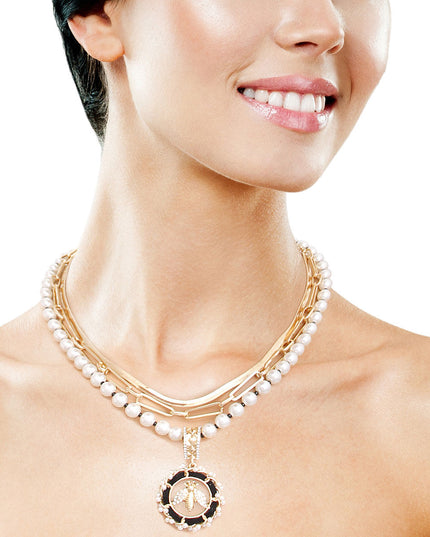 Designer Style Gold Pearl Layered Chain Set