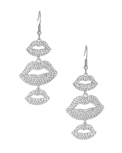 Silver Triple Lips Earrings