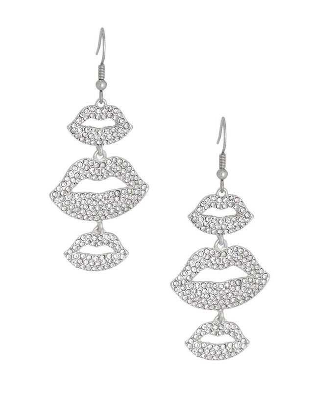 Silver Triple Lips Earrings