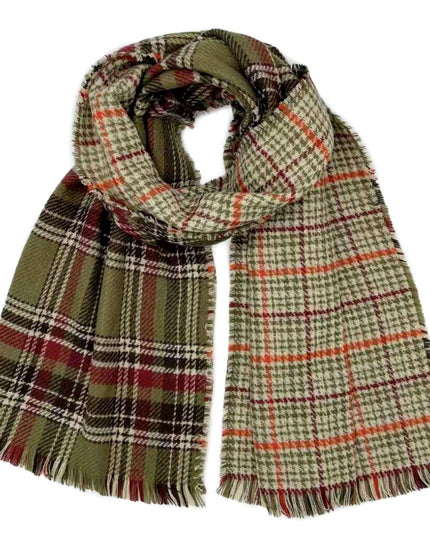 Olive Plaid Houndstooth Reversible Scarf