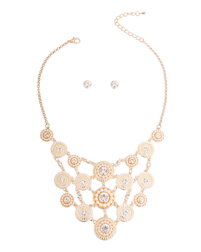 Cream Pearl and Stone Bib Set