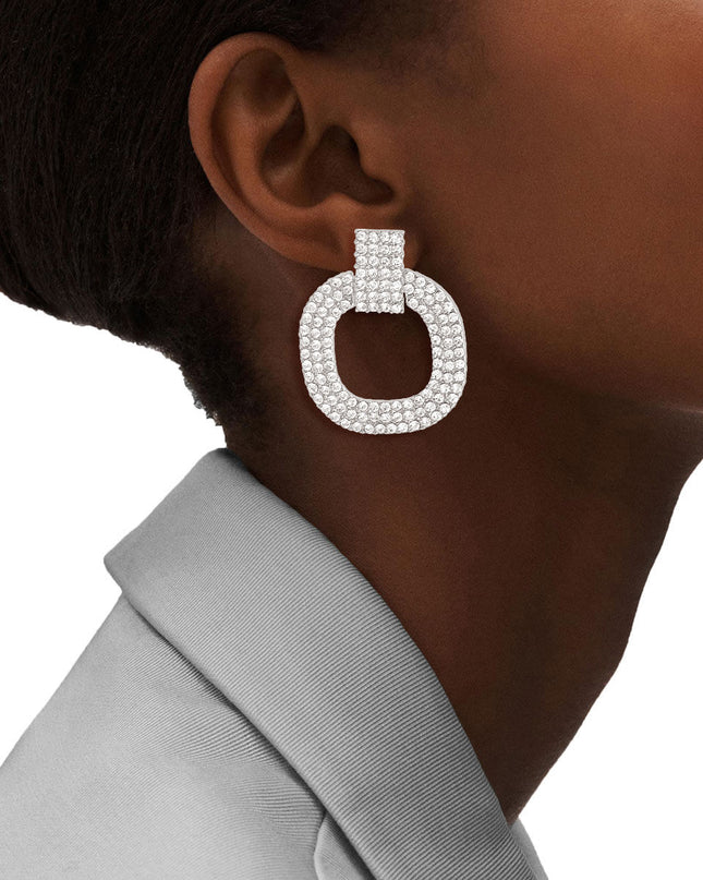 Silver Pave Squared Earrings