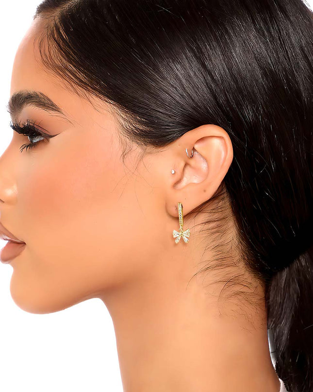 CZ Pave Huggie Hoop Bow Ear Cuff Set