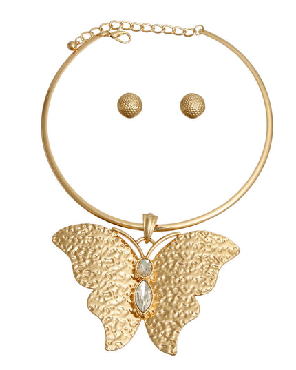 Gold Hammered Metal Butterfly Collar