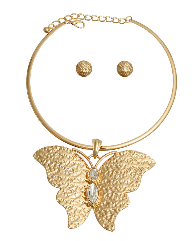 Gold Hammered Metal Butterfly Collar
