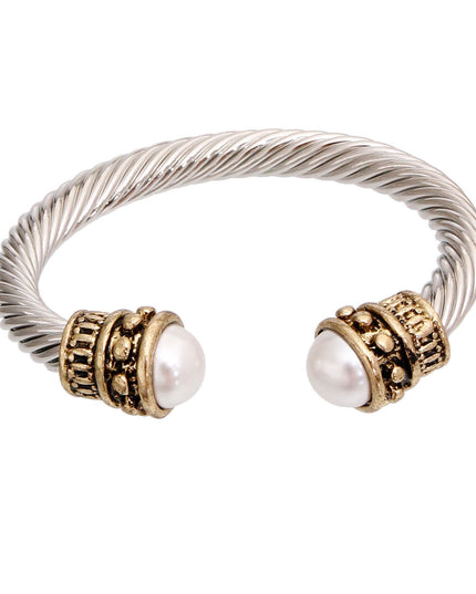 Thick Cable Classic Pearl Bangle