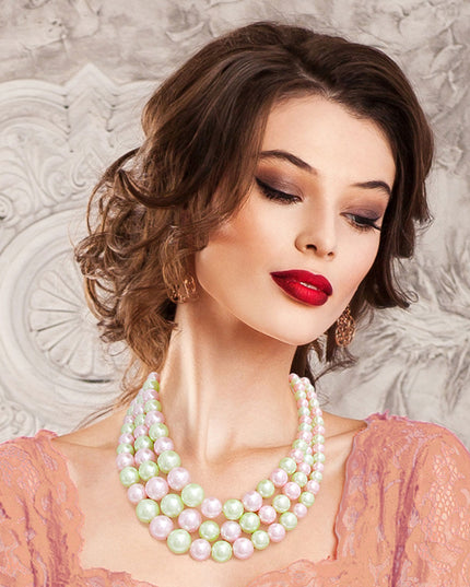 Pink and Green Pearl 3 Sorority Necklace