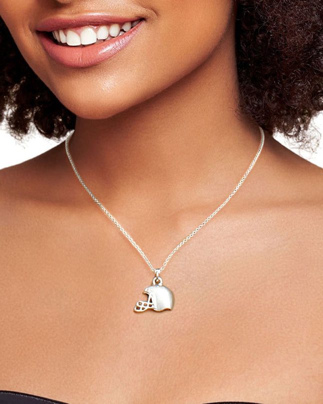 Matte Silver Football Helmet Necklace