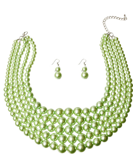 Multi Strand Lime  Pearl Necklace Set
