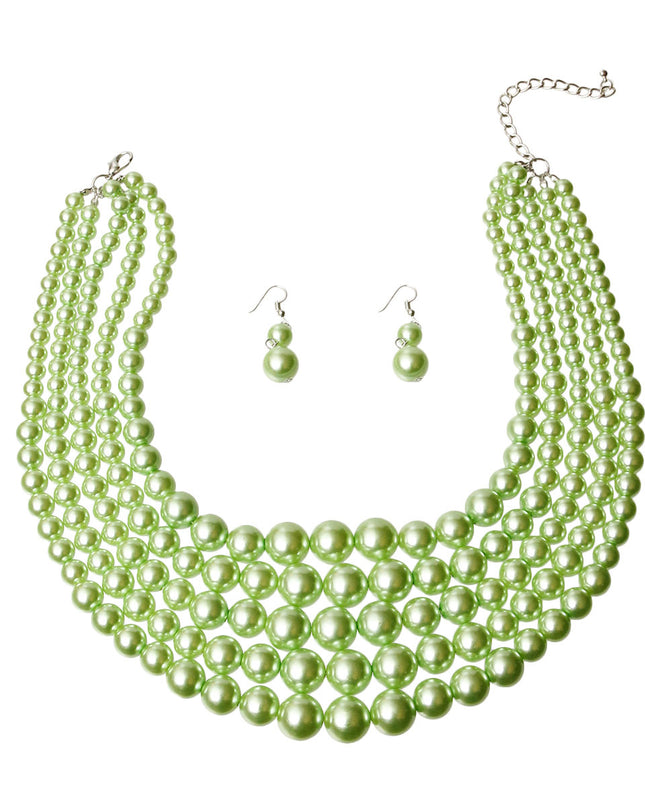 Multi Strand Lime  Pearl Necklace Set