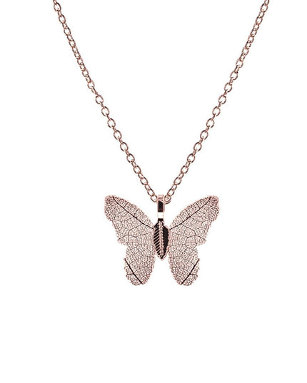 Rose Gold Dipped Real Leaf Butterfly Necklace