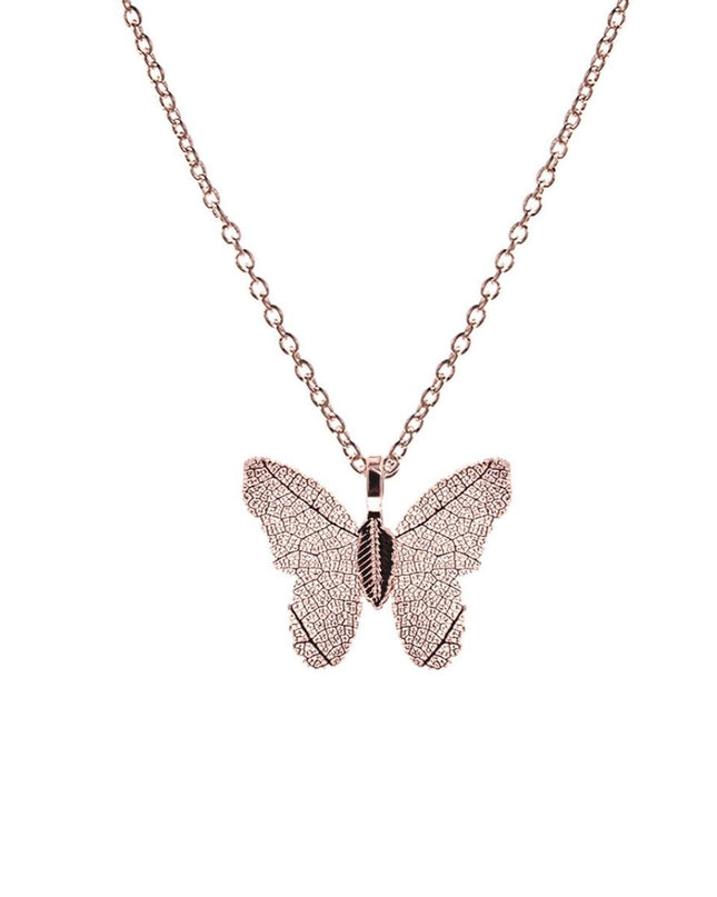 Rose Gold Dipped Real Leaf Butterfly Necklace