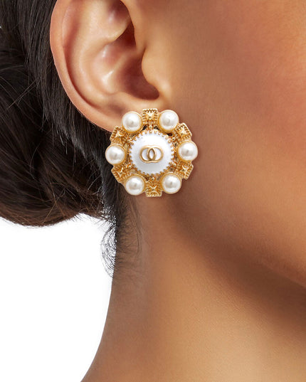 Gold and White Pearl Studded Earrings