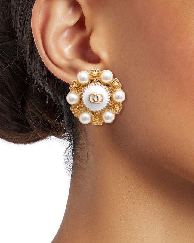 Gold and White Pearl Studded Earrings