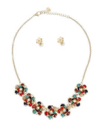 Multi Beaded 3D Flower Collar Set