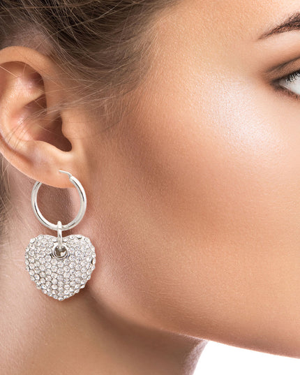 Silver Heart Charm Hoops
