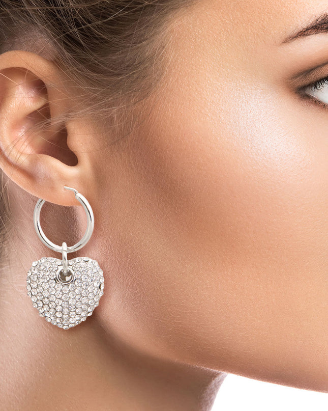 Silver Heart Charm Hoops