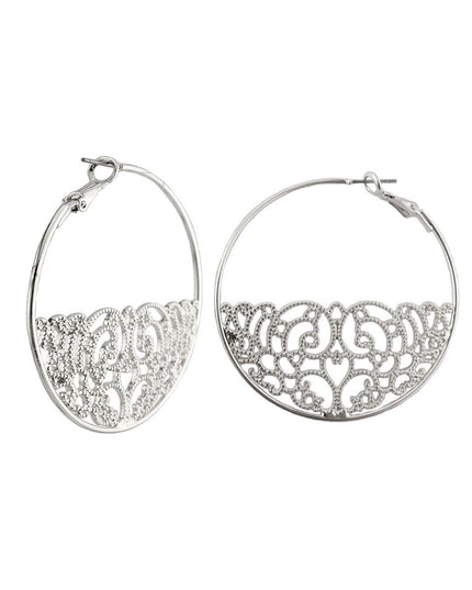 Silver Half Filigree Hoops