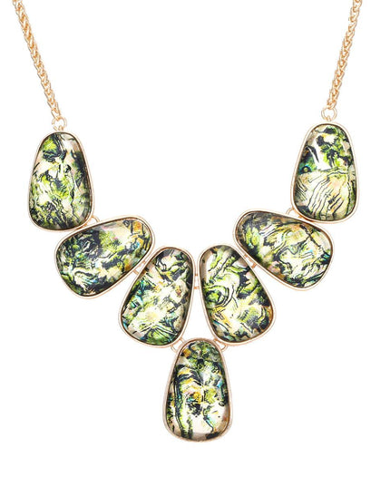 Green Marbled 7 Pear Drop Necklace