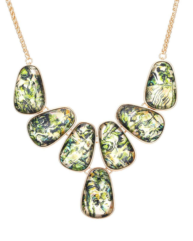 Green Marbled 7 Pear Drop Necklace