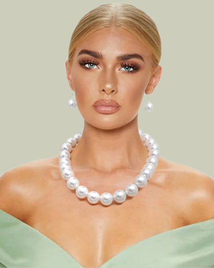 White White Ball Pearl Single Strand Necklace