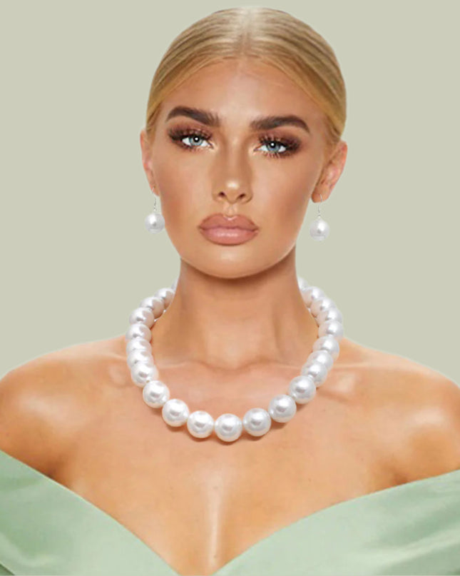 White White Ball Pearl Single Strand Necklace