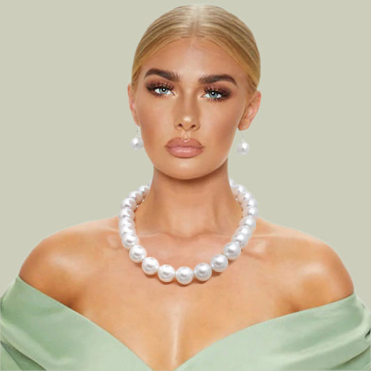 White White Ball Pearl Single Strand Necklace