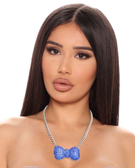 Silver Blue Chunky Bow Necklace