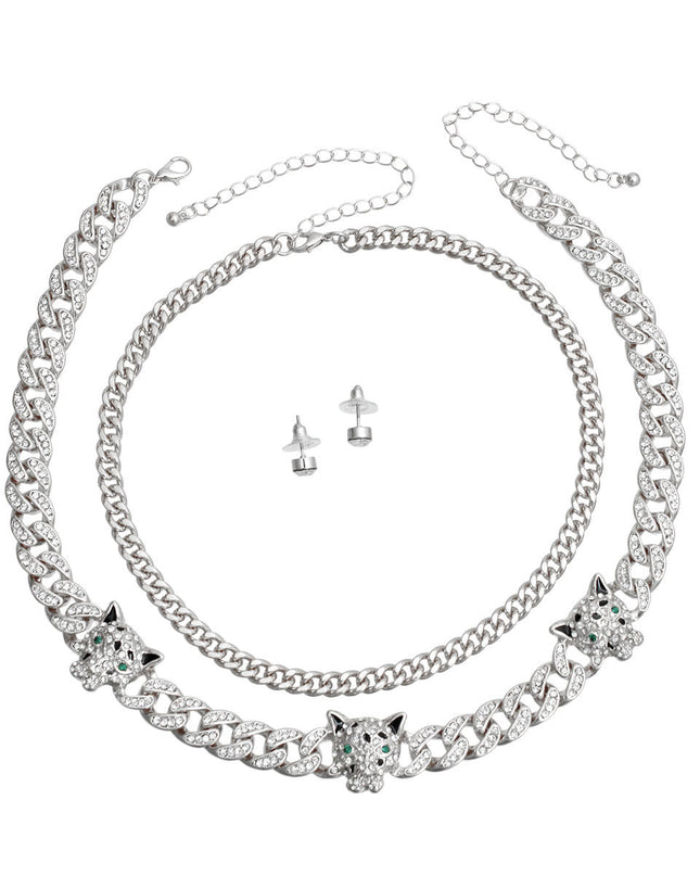 Silver Iced Cuban Leopard Chain Set