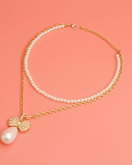 Double Layer Pearl Bow Necklace