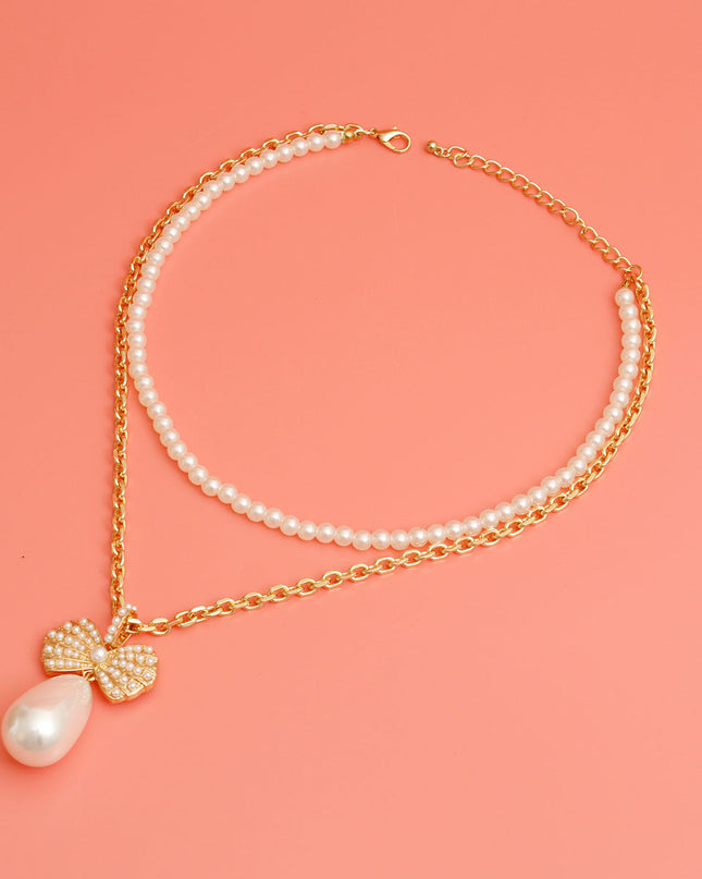 Double Layer Pearl Bow Necklace