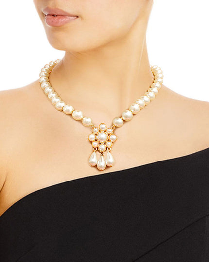 Cream Pearl Antique Flower Casting Necklace