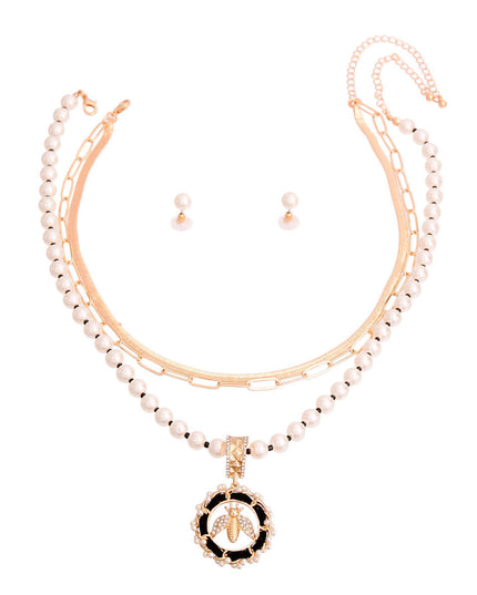 Designer Style Gold Pearl Layered Chain Set