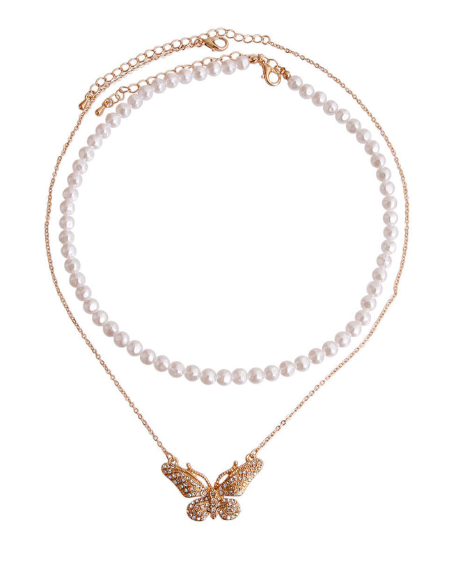 2 Pcs Gold Pearl Butterfly Necklace