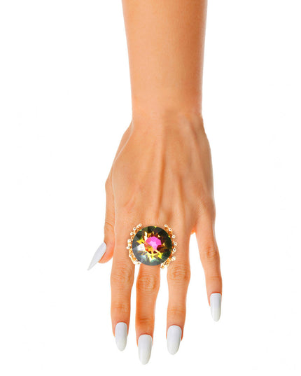 Pink Green Crystal Branch Ring