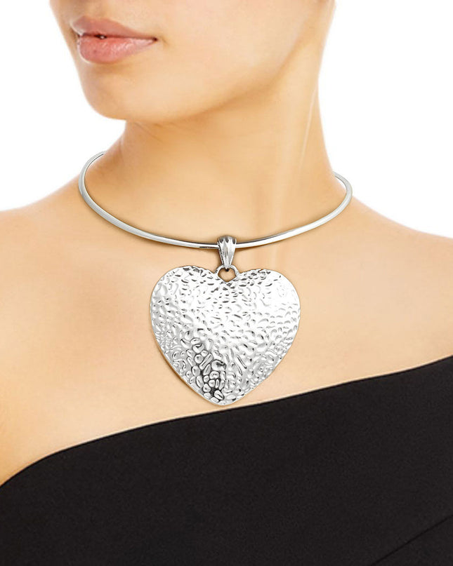 Silver Hammered Metal Heart Choker