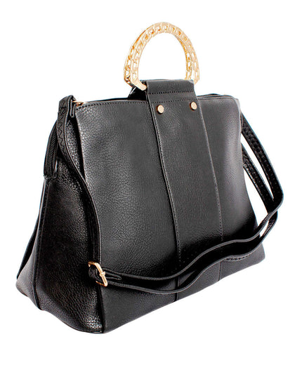 Purse Black Rigid Top Handle Handbag for Women