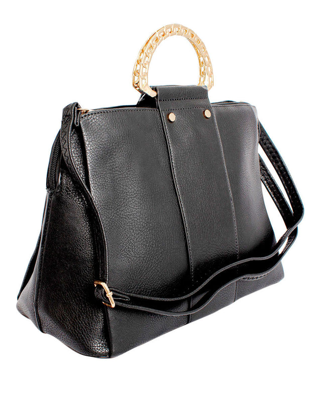 Purse Black Rigid Top Handle Handbag for Women