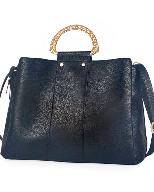 Purse Black Rigid Top Handle Handbag for Women
