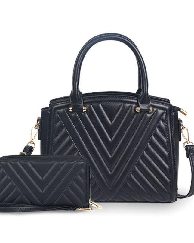 Purse Black Chevron Quilted Set Bag for Women