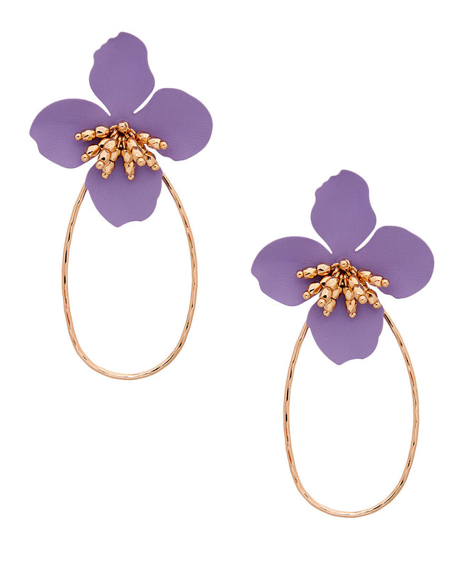 Lavender Flower Teardrop Hoops