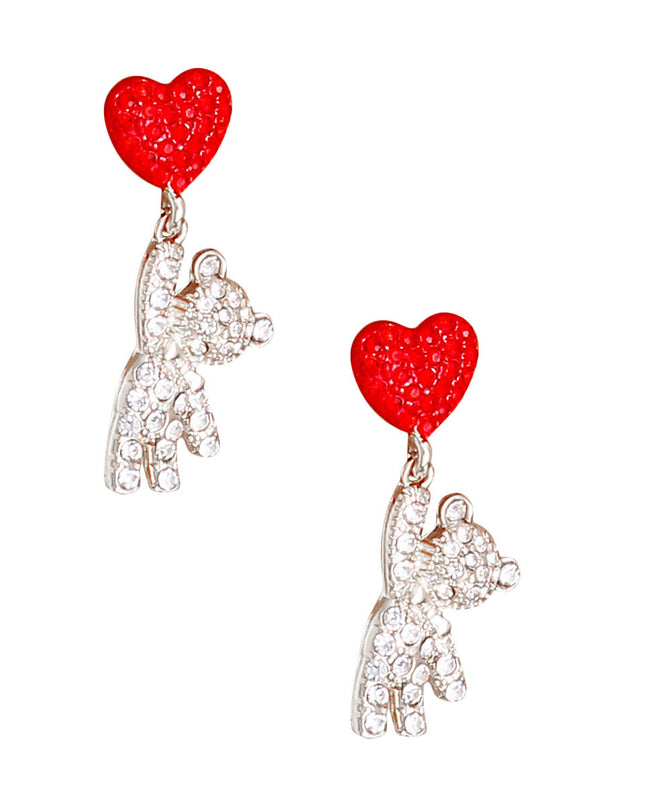 Silver Rhinestone Teddy Bear Earrings