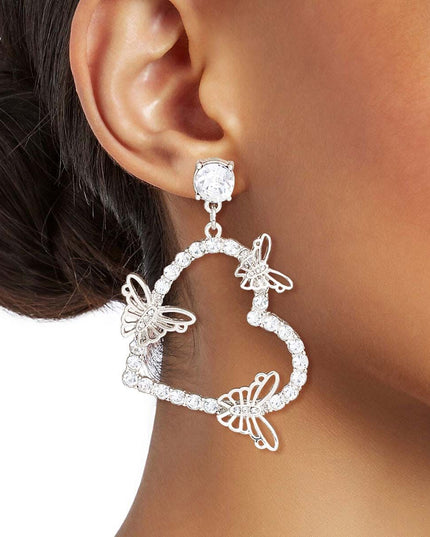 Silver Butterfly Heart Earrings