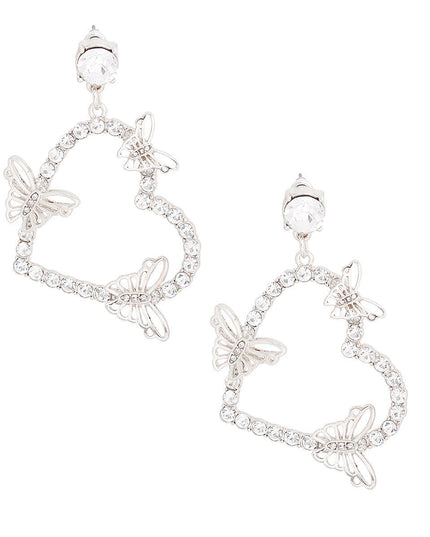 Silver Butterfly Heart Earrings